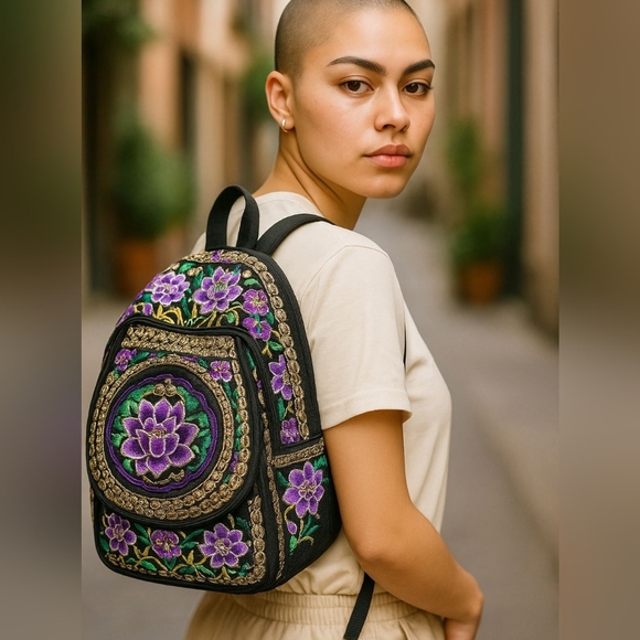 Bohemian Embrodied Back Pack - Picture 1 of 6